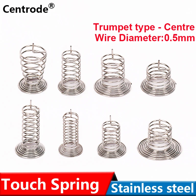 

Centrode 304 Stainless Steel Button Key Touch Induction Compression Spring Horn Type Center Contact WD 0.3mm for Switch 10piece
