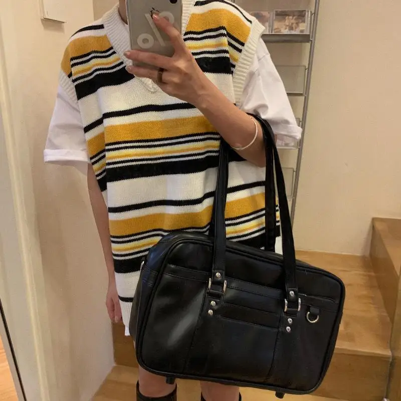 

Sweater Vests Women BF Style Harajuku High Street Workout Fall Teens Unisex V-neck Striped Autumn Femme Knitwear Casual New Tops