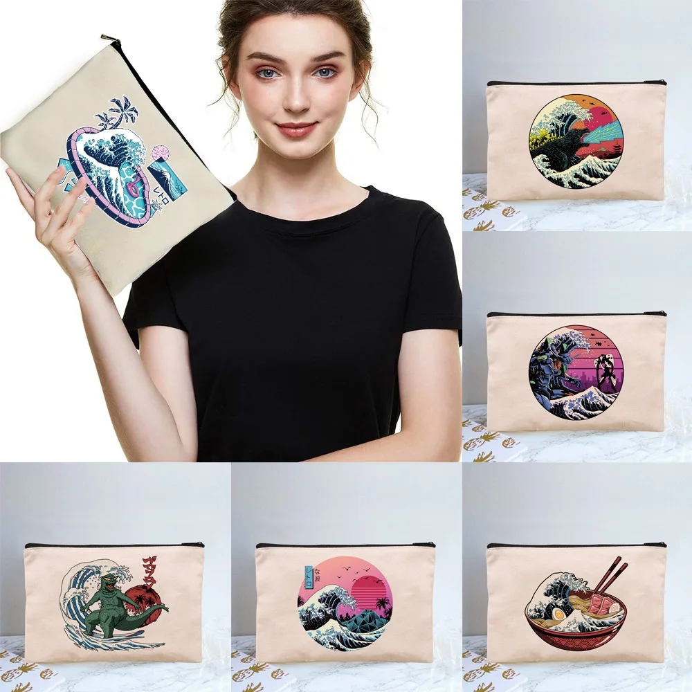 

Bridesmaid Makeup Bag Beauty Girl Wave Printing Outdoors Travel Essential Cosmetic Bag Fold Portable Coin Purse Pencil Cases