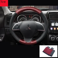 customized diy hand stitched leather car steering wheel cover for mitsubishi outlander asx eclipse lancer car accessories