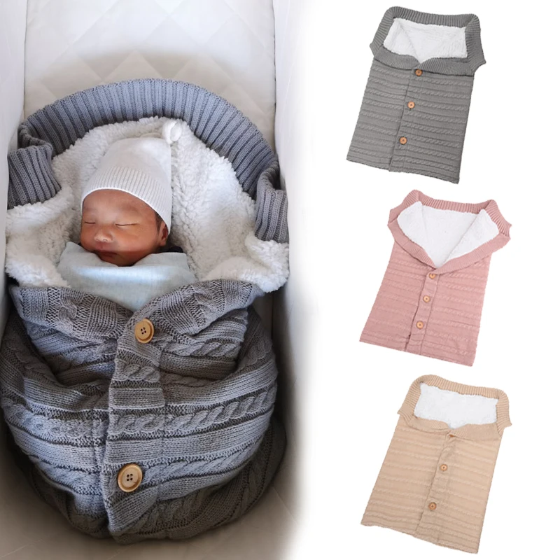 Зимние теплые спальные мешки для новорожденных вязаные пеленки с пуговицами