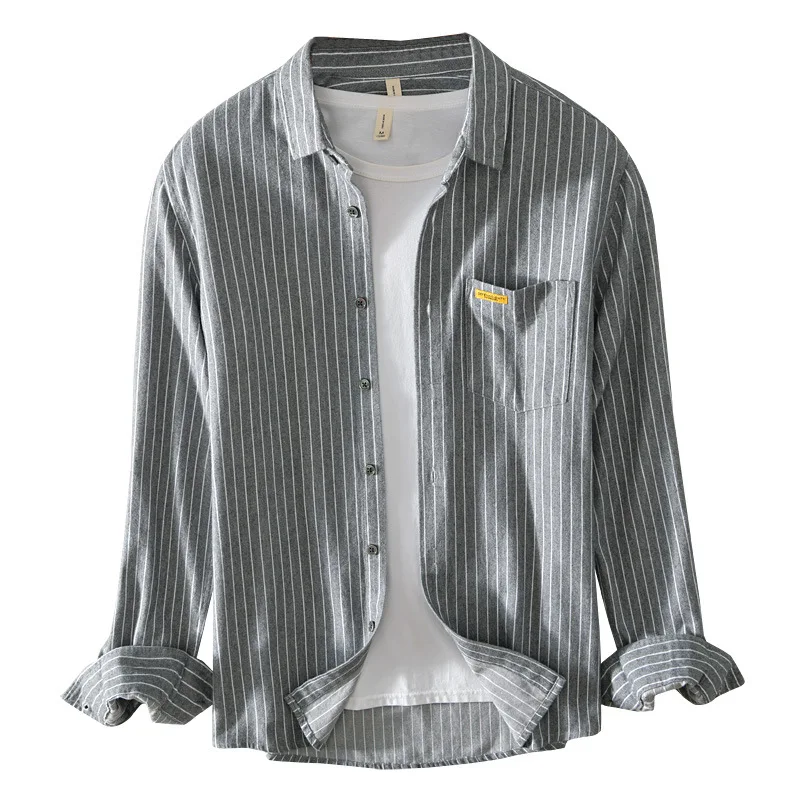 

Мужская рубашка в полоску, из 100% хлопка, с длинным рукавом, с одним карманом