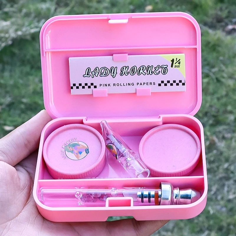 

LADY HORNET Smoking Kit Plastic Grinder Portable Tobacco Cases Glass Cigarette Filter Glass Smoking Herb Pipe Smoke Accessories