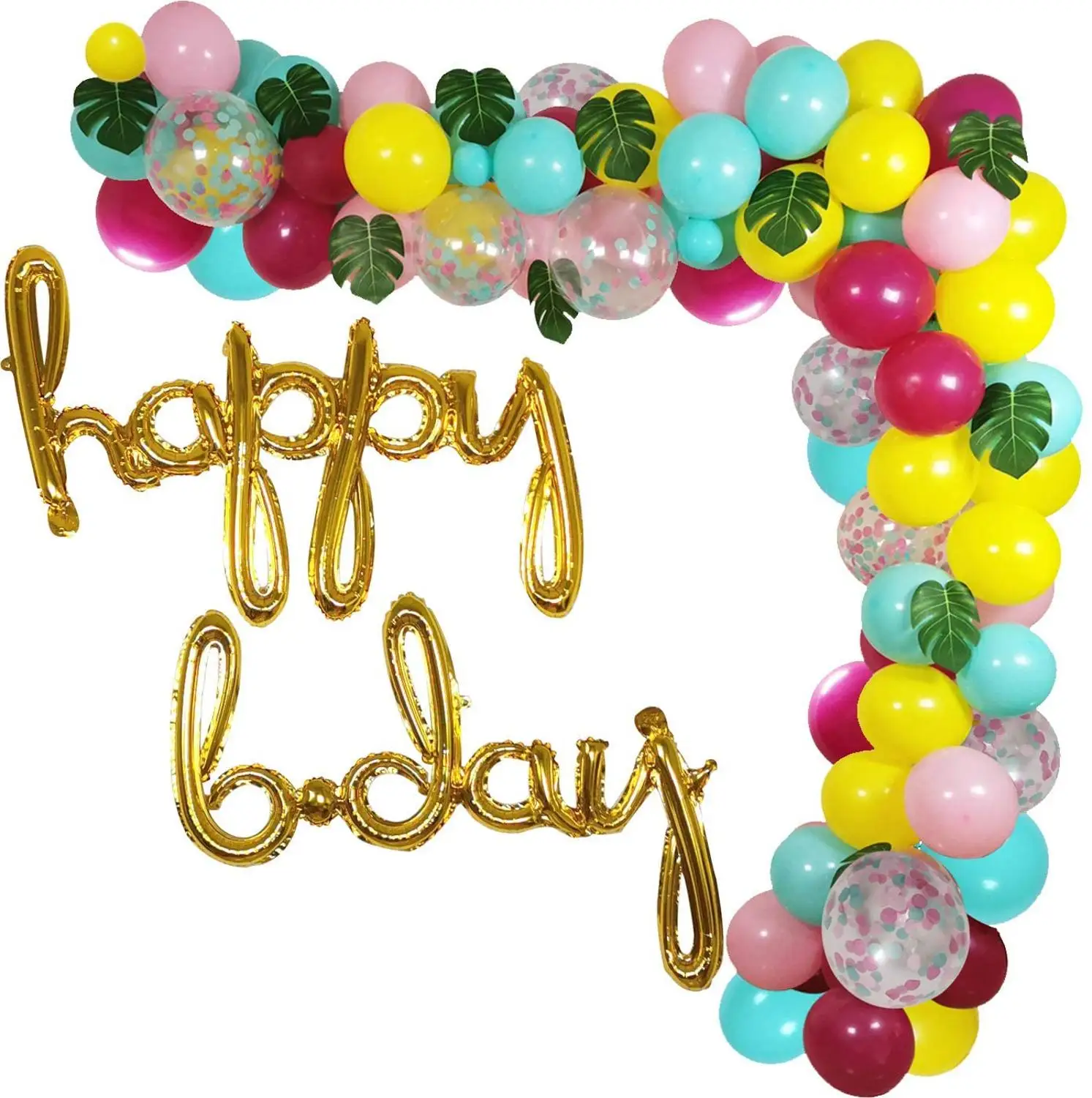 

Happy Bday Hawaii Flamingo Tropical Themed DIY Balloons Garland, for Birthday Party Hawaii Luau Summer Beach Party Supplies
