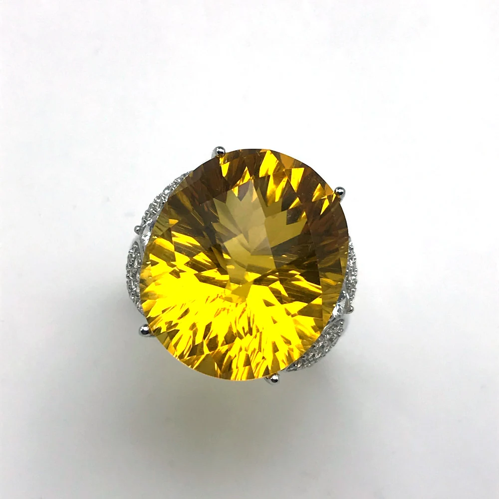 CSJ большой камень цитрин кольцо серебро 925 пробы вогнутая овальная огранка 15*20 мм