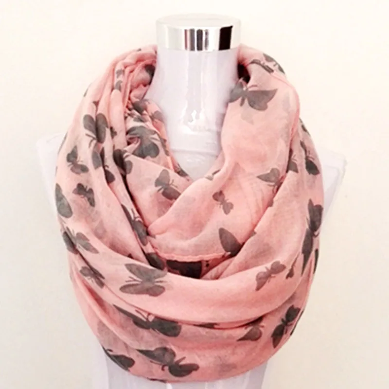 

New fashion butterfly print scarf for women viscose infinity scarf animal ring Scarves Shawl hot sale lady's neckerchief