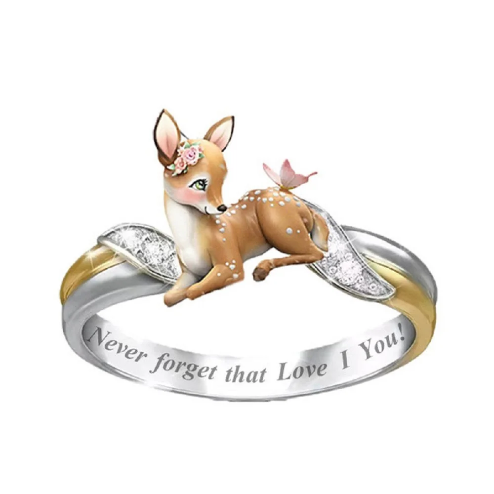 Изысканное милое кольцо с оленем Sika обручальное бабочкой предложение никогда не