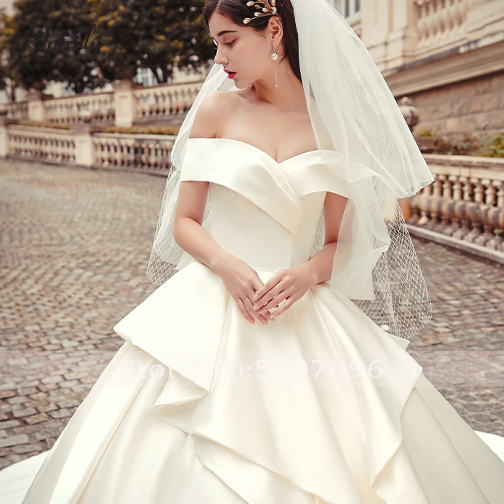Optcely Vestido De Noiva элегантное Пышное Бальное Платье Вырез Лодочкой простой сатин свадебное платье с открытой спиной развертки поезд Винтаж принцесса мечта платье