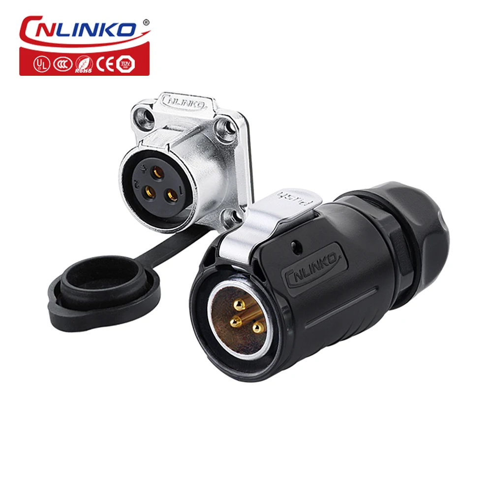 

CNLinko 3 Pin AC Waterproof Circular Connector Outdoor Power Connector For LED Lighting LED Display Solar Screen UL TUV Approved