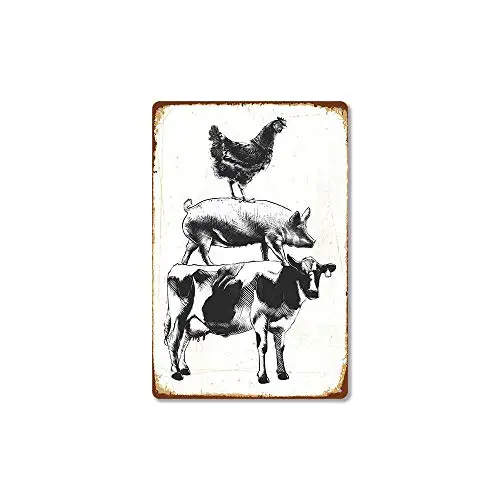 

Kalynvi Modern Vintage Metal Tin Signs Chicken,Pig,Cow ! Wall Plaque Poster Cafe Bar Pub Beer Club Wall Home Decor 8x12 inches