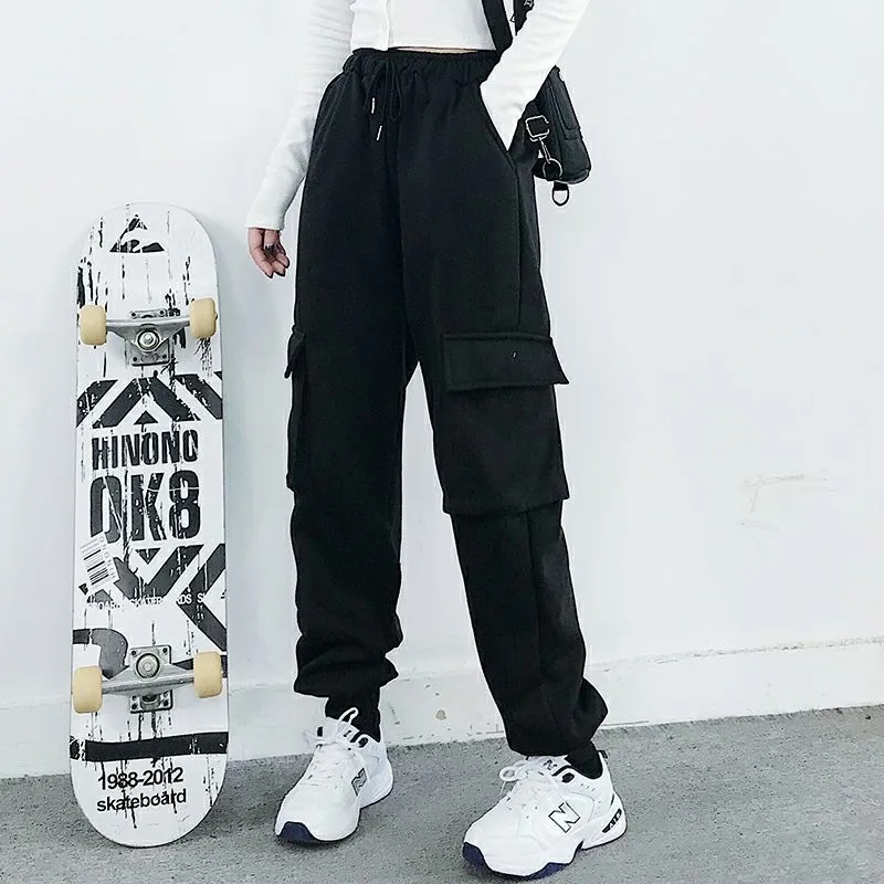 

Комбинезон, брюки для женщин, свободные универсальные трендовые черные женские брюки в Корейском стиле, повседневные женские брюки с карма...