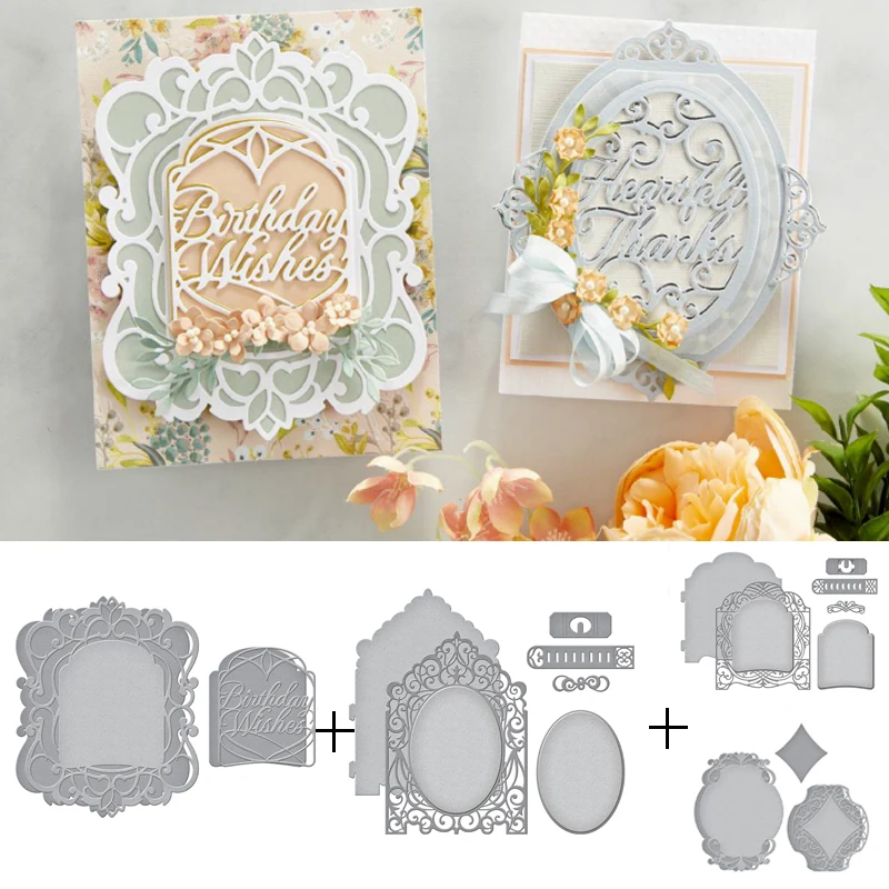 

NEW Background Frame 3D Banner Label Cutting Dies Clear Stamps Crafts Punching Stencils Die Cuts for Card Making Lace for Crafts