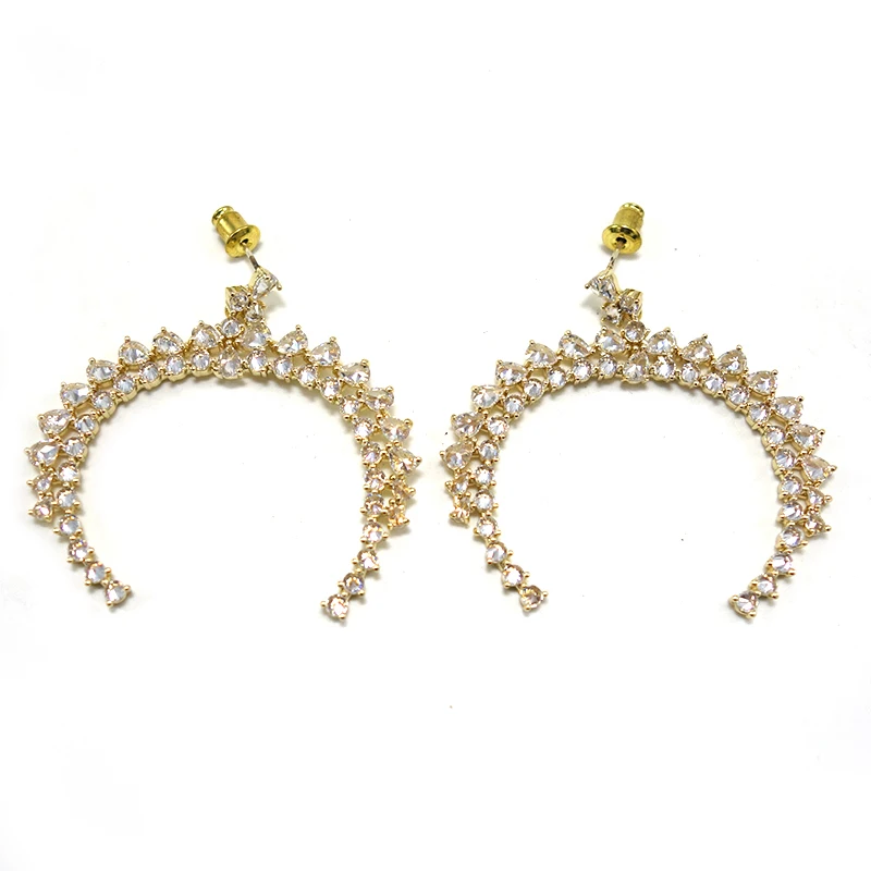 

18K gold color Moon shape Big Dangle Earrings For Women Trendy Cubic Zircon Party Wedding Engagement Dubai Earring for Women