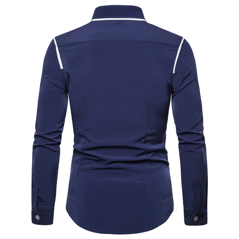 Весна 2019 мужская рубашка с отложным воротником и длинным рукавом приталенная