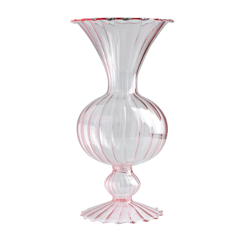 

Modern Striped Glass Vase Ornaments Hydroponic Arrangement Flower Wide Mouth Art Vases Terrarium Home Decoration Accessories
