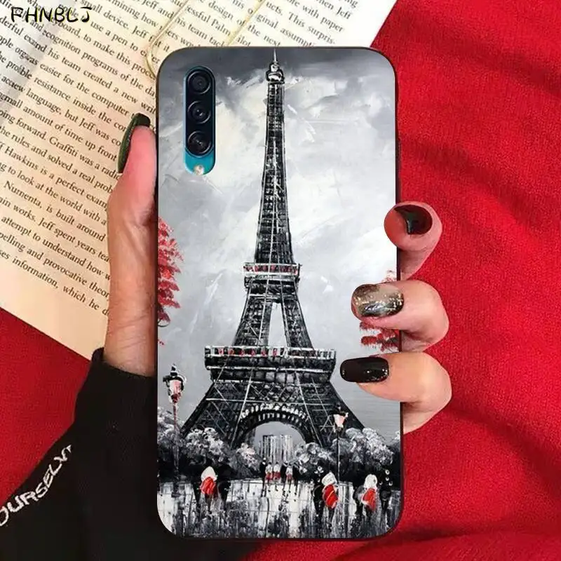 

FHNBLJ Romantic Paris Eiffel Tower Black Soft Phone Case Cover for Samsung A10 20s 71 51 10 s 20 30 40 50 70 80 91 A30s 11 31