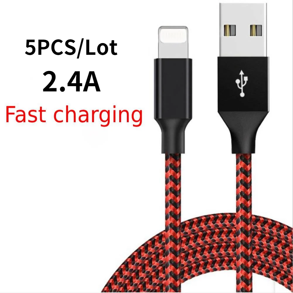 

5 шт. 2.4A металлический разъем, нейлоновый Плетеный USB-кабель для синхронизации данных и быстрой зарядки для iPhone 6 6S 7 8 Plus X XR XS Max 11 Pro, зарядное у...