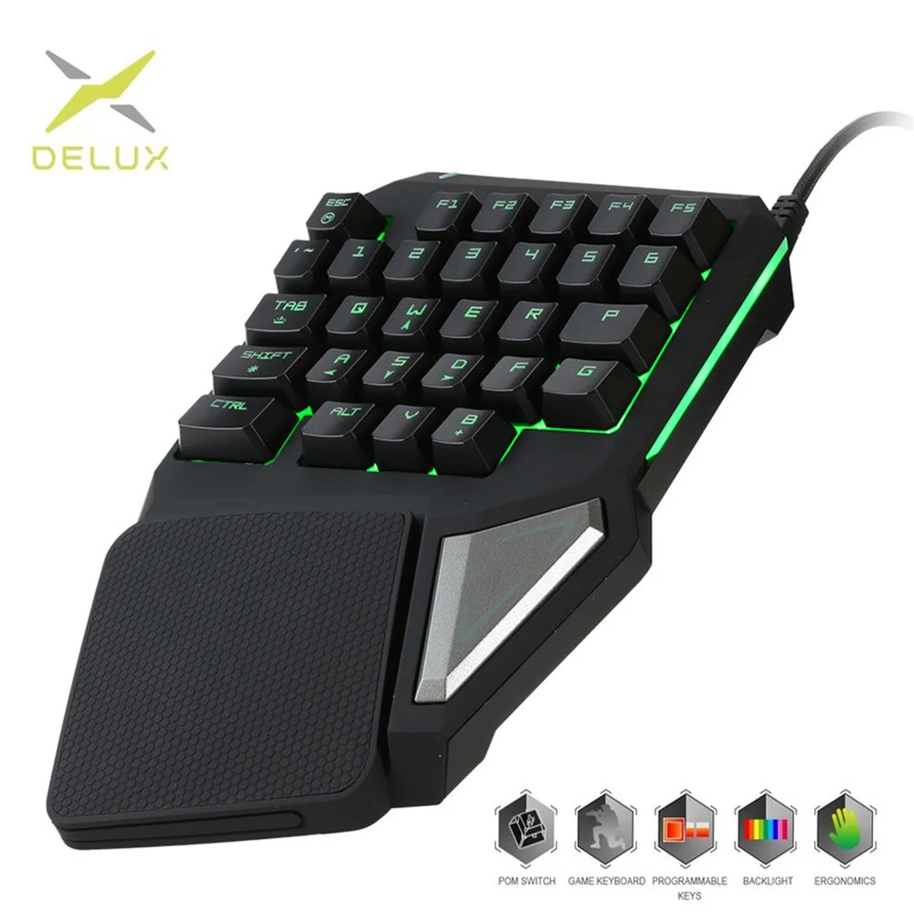 Программируемые клавиши Delux T9 Pro, игровая клавиатура с одной рукой, эргономичная игровая клавиатура для PUBG, пистолета, ПК, ноутбука