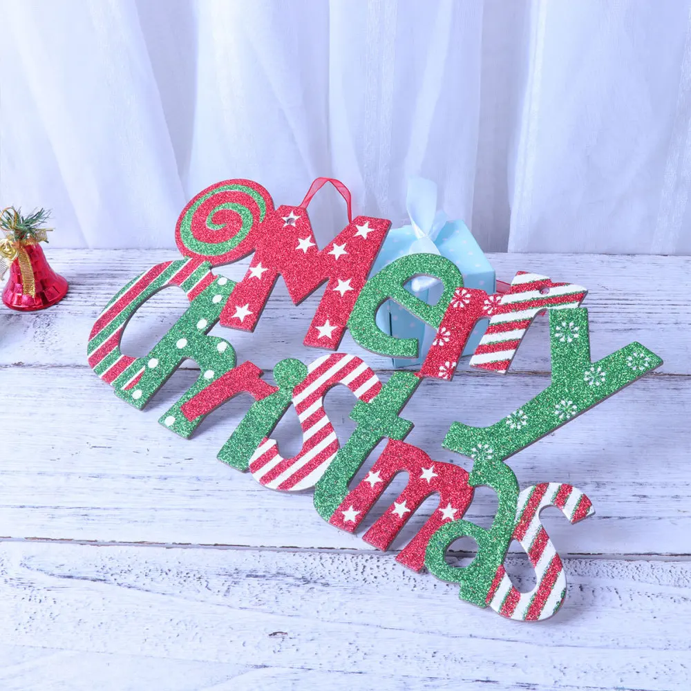 

30cm Merry Christmas Letter Hanging Pendant Glittering Christms Door Hanging Sign Ornament for Home Shop Party Decor (Golden+Red