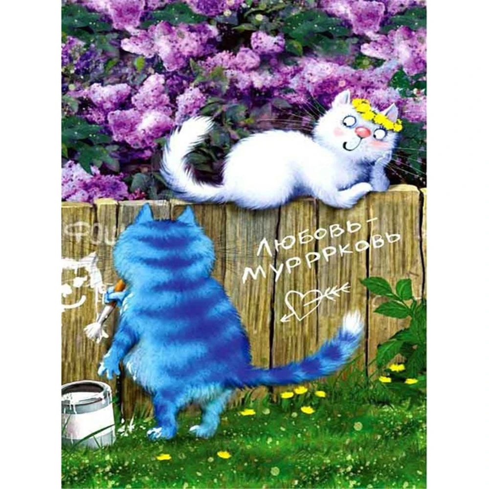 

Набор для вышивки крестиком 11CT, мультяшный синий и белый кот, набор для рукоделия, холст с принтом, хлопковая нить, домашняя комната