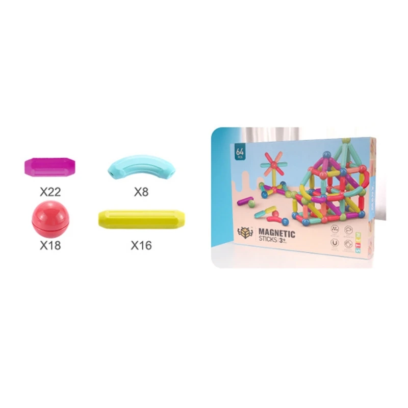 

Educational Magnetic Building Sticks Set, 3D Magnet DIY Big Size Geometry Stacker, Classic Construction Toy for Kids