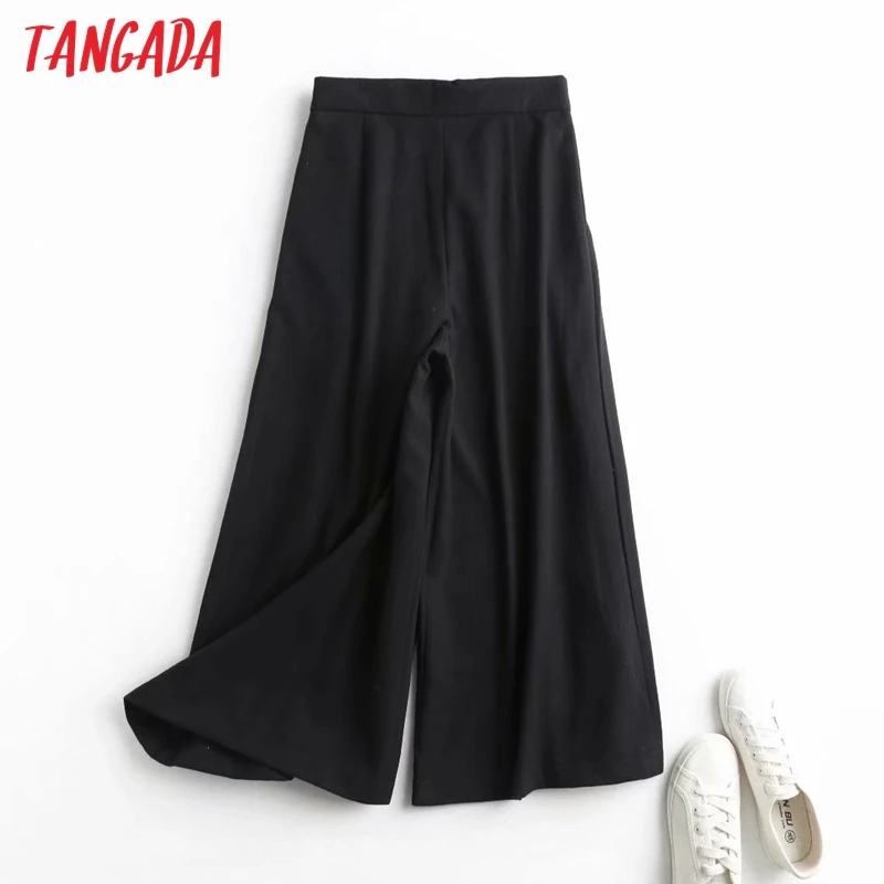 

Tangada 2020 Winter Women Woolen Crop Pants Trousers Belt Decorate Pockets Zipper Office Lady Pants Pantalon 4C83