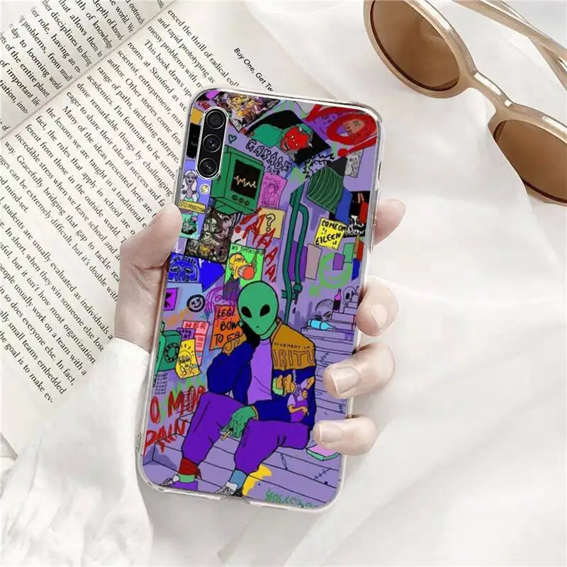 

Trippy Tie Dye Peace Alien Phone Case Transparent for Samsung A71 S9 10 20 HUAWEI p30 40 honor 10i 8x xiaomi note 8 Pro 10t 11