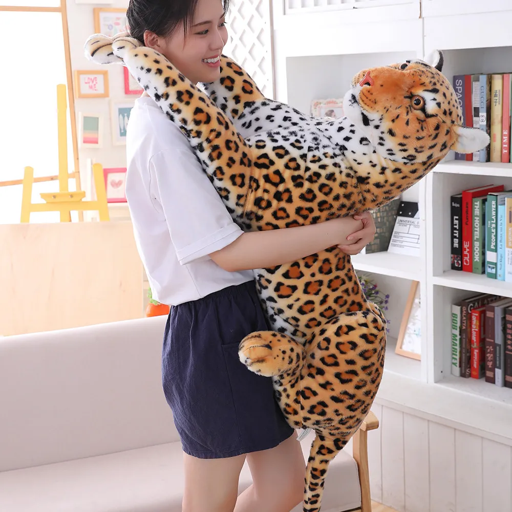 Огромный реалистичный Тигр Леопард плюшевые игрушки мягкие дикие животные
