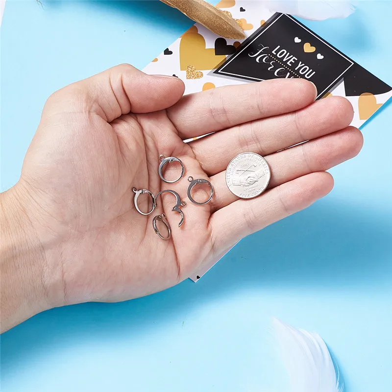 100pcs 304 Stainless Steel Earring Hooks Settings Base for Jewelry Making DIY Findings 14.5x12x2mm Hole: 1mm | Украшения и