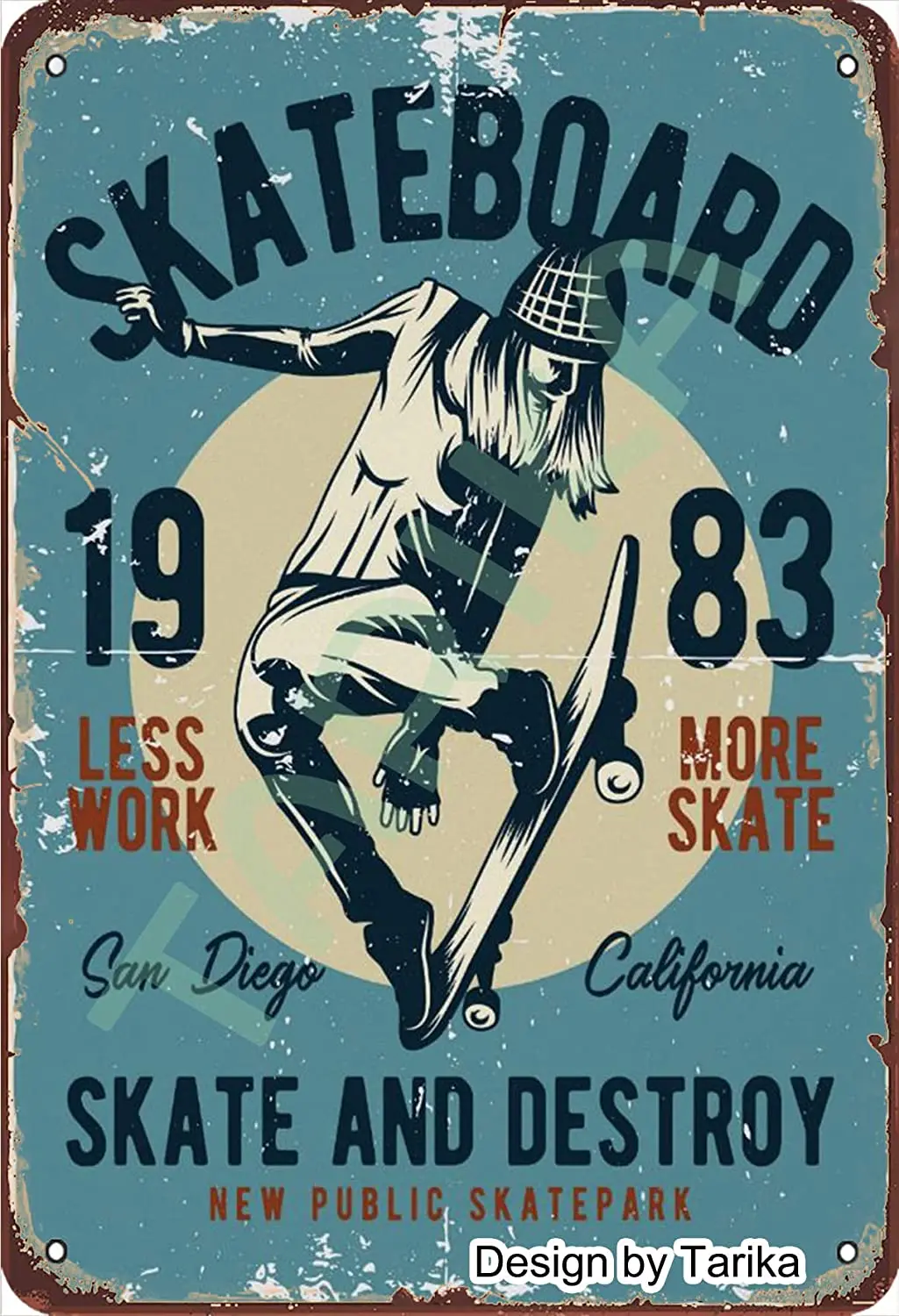 

Skateboard Skate and Destroy Vintage Look Metal 20X30 cm Decoration Plaque Sign for Home Kitchen Bathroom Farm Garden Garage