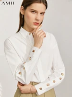 amii minimalism womens shirts fashion buttons full sleeve autumn blouse for women elegant solid lady blouses tops 12140309