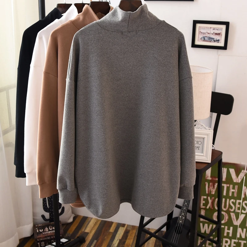 

Thick Cotton Tee Shirt Women Autumn Winter Printed Long Sleeve Turtleneck Pullovers Tops Female Warm Loose Hoodies Oversize Tops