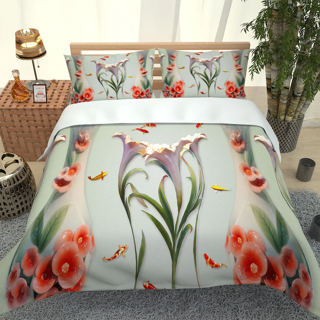 3D Stereoscopic Flower Bedding Sets 3 PCS Morning Glory Relief Duvet Cover Pillowcase Home Decor Fashion Design