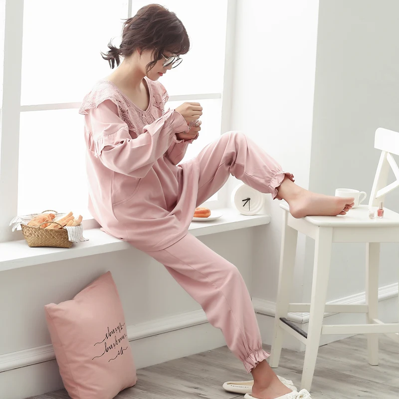 Пижама для беременных Модная хлопковая одежда кормления кружевная домашняя