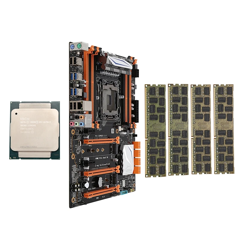 X99 LGA2011 V3 материнская плата комбо набор с E5 2678V3 CPU 4X16GB 64GB DDR3 RAM 4 Ch 1866Mhz REG ECC NGFF M.2 SSD