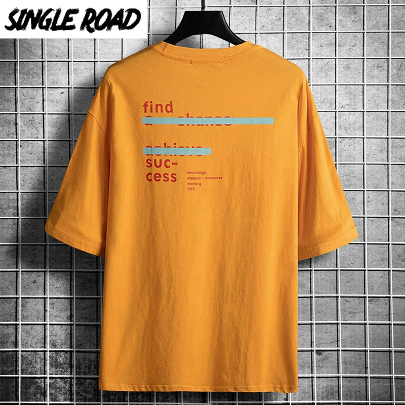 SingleRoad Мужская футболка женская 2020 желтая с принтом оверсайз хип хоп Японская