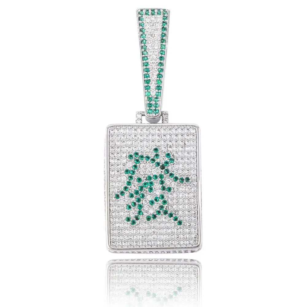 Iced Out кубический циркон Bling китайский фа Маджонг ожерелье и кулон хип хоп