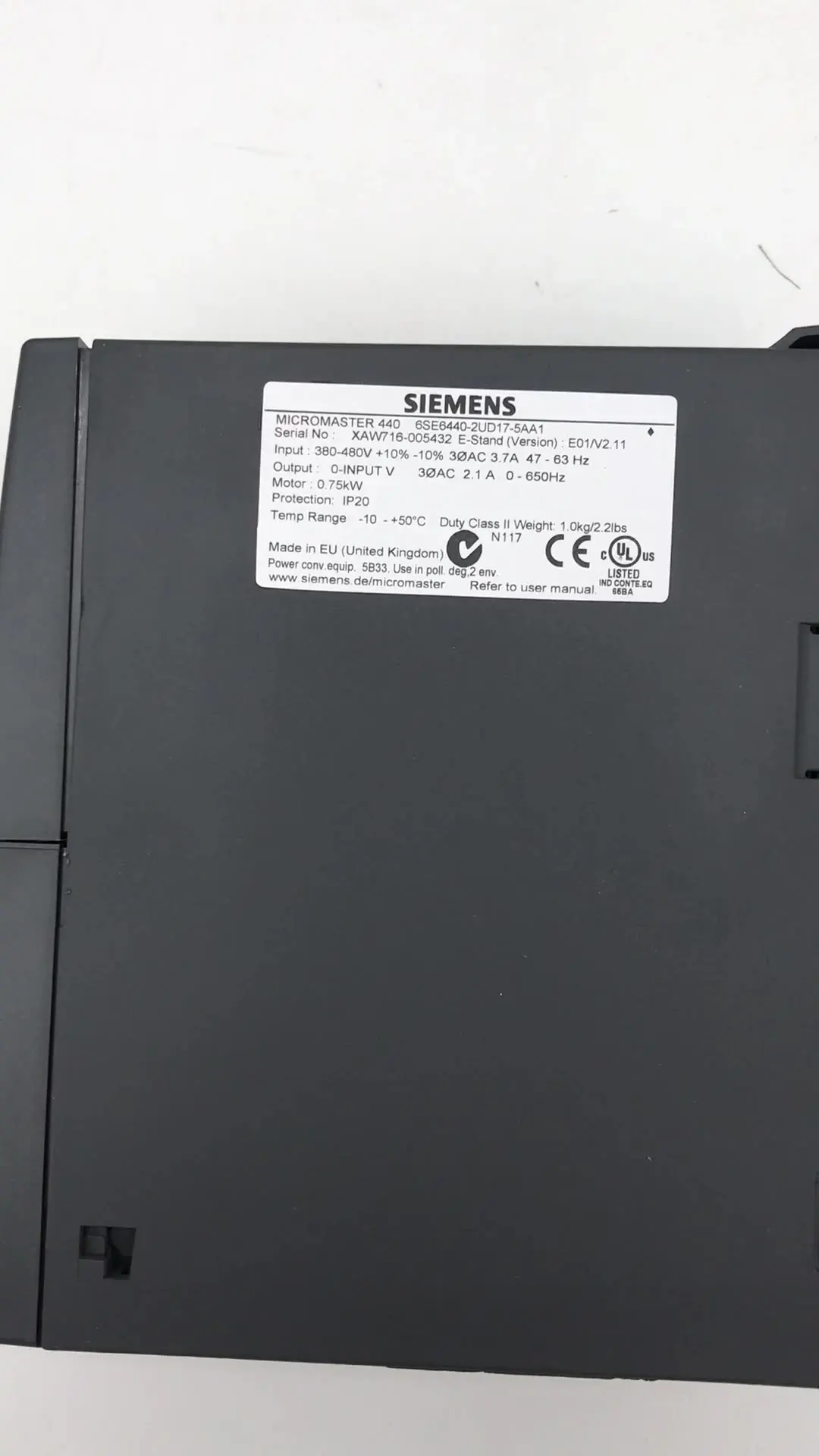 

Микромастер Siemens 440 0,75 кВт 6SE6440-2UD17-5AA1