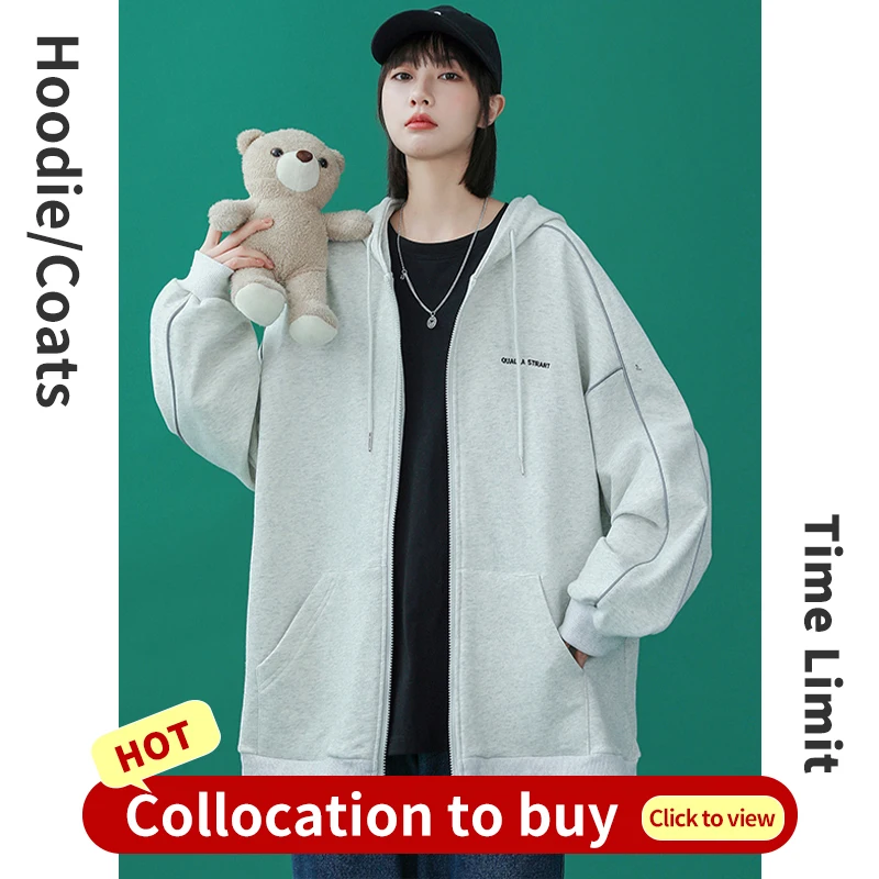 

Oversized Women's Sweatshirts for Autumn Zip Hoodie Couple Clothes Harajuku Long Sleeve Top Sportswear Pullover Tracksuit Coat