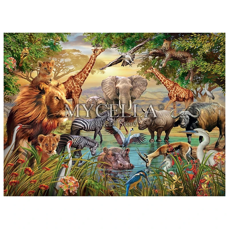 Картина из страз 5D &quotсделай сам&quot мультфильм животные Зебра Лев джунгли