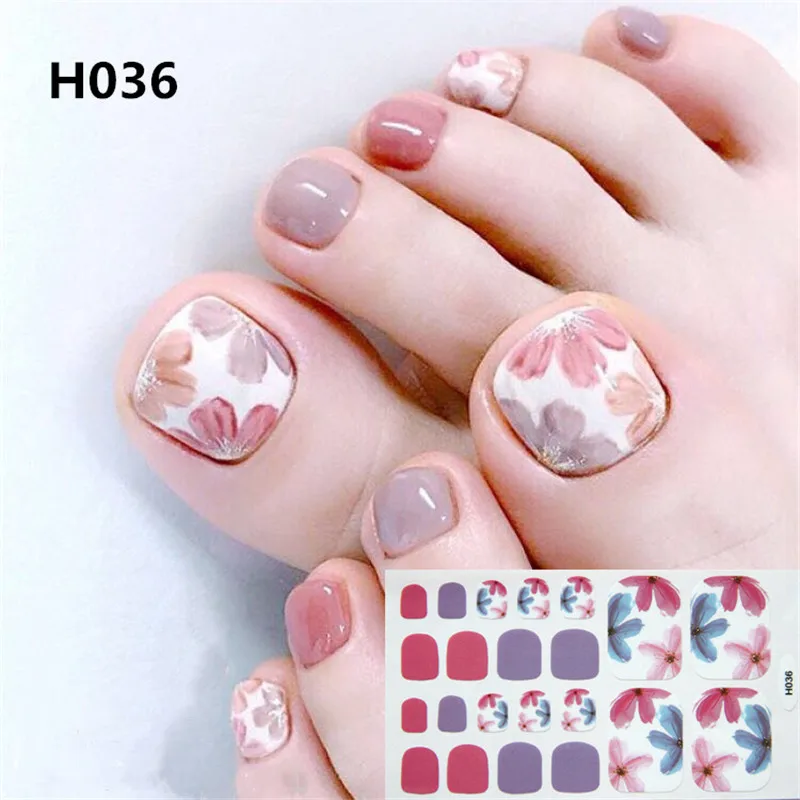 

22tips/sheet Flower Toenail Sticker Full Cover Feet Decorations Nail Wraps Beauty Design Waterproof Toenail Art Manicure