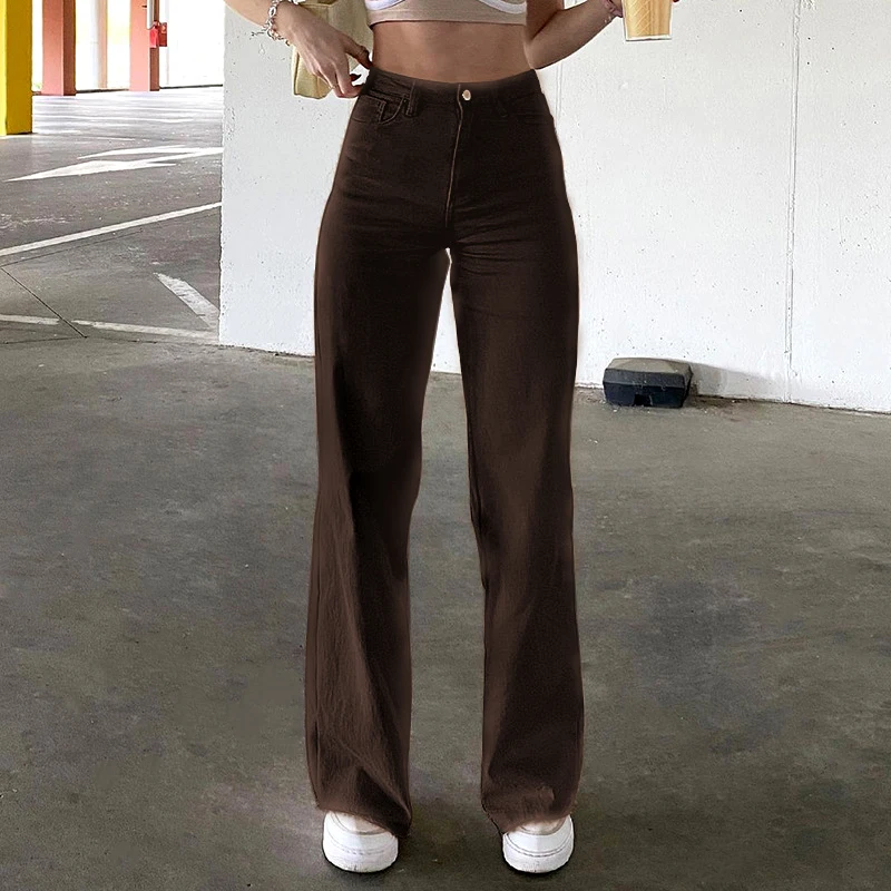

High Waist Straight Pants Women Casual Trousers Wide Leg Pants Solid Loose Trousers Women Stretch Jeans Pantalones Mujer 2022