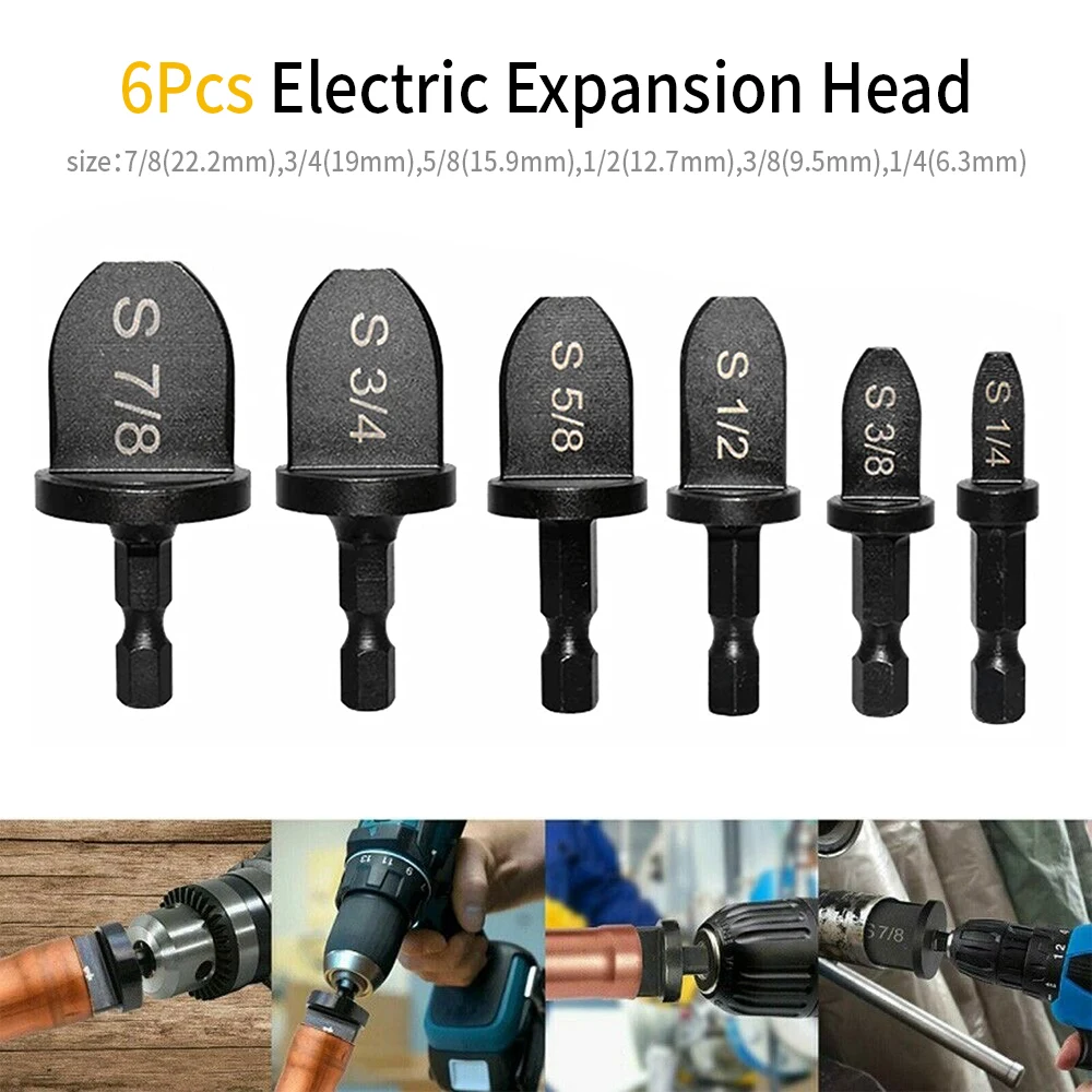 

6 Pcs Drill Bit Air Conditioner Tube Expander Swaging Tool 7/8 3/4 5/8 1/2 3/8 1/4 Drill Bit Pipe Flaring Tool