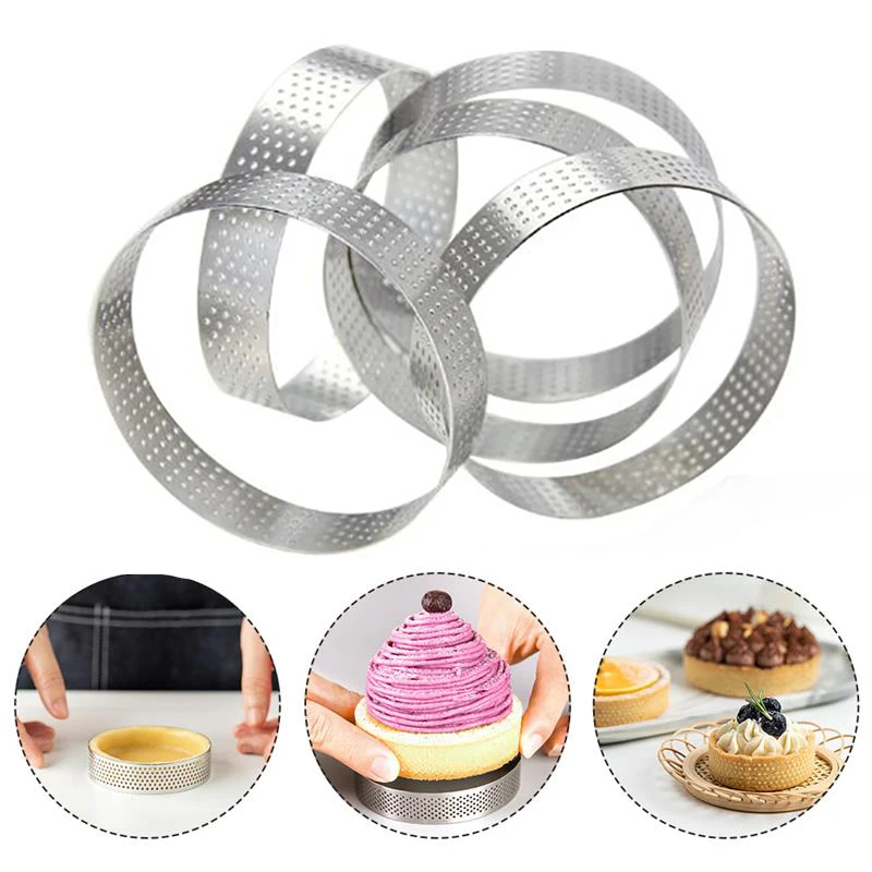 

3/6pcs Circular Tart Ring French Dessert Stainless Steel Perforation Fruit Pie Quiche Cake Mousse Mold Kitchen Baking Mould