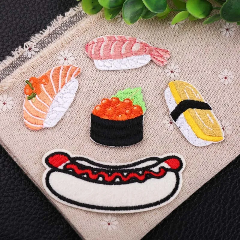 

1PCS Japanese special food Hot dog Sushi Patches Small octopus Embroidery for Clothing Iron Kids Clothes Appliques Badge