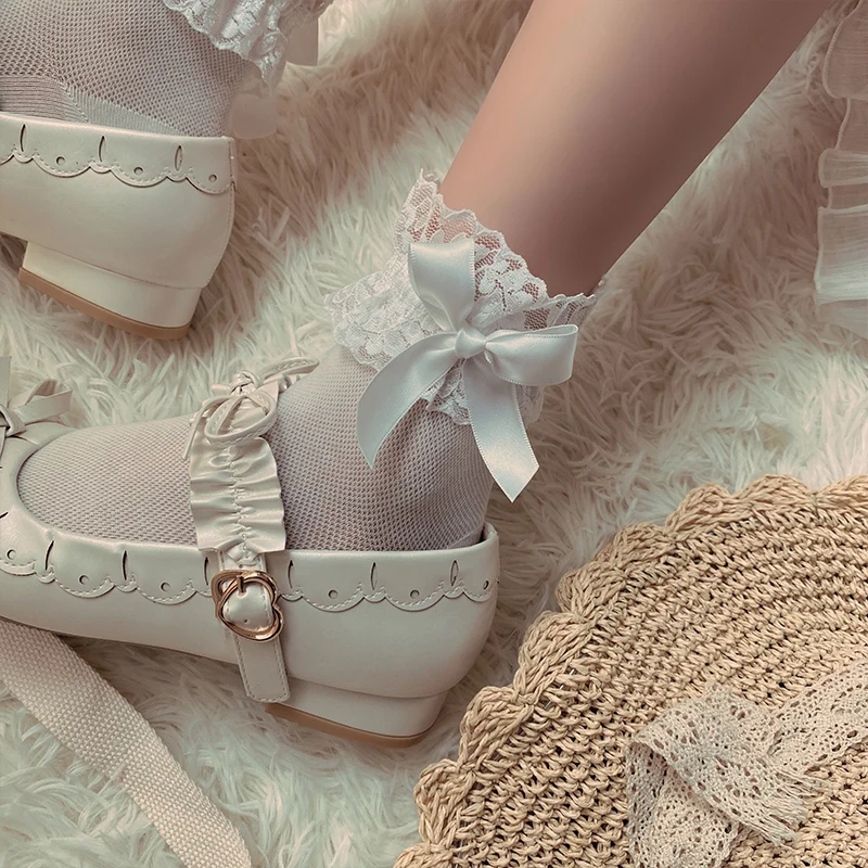 

Кружевные носки с бантом; Мягкие носки для девочек; Носки в японском стиле для девочек