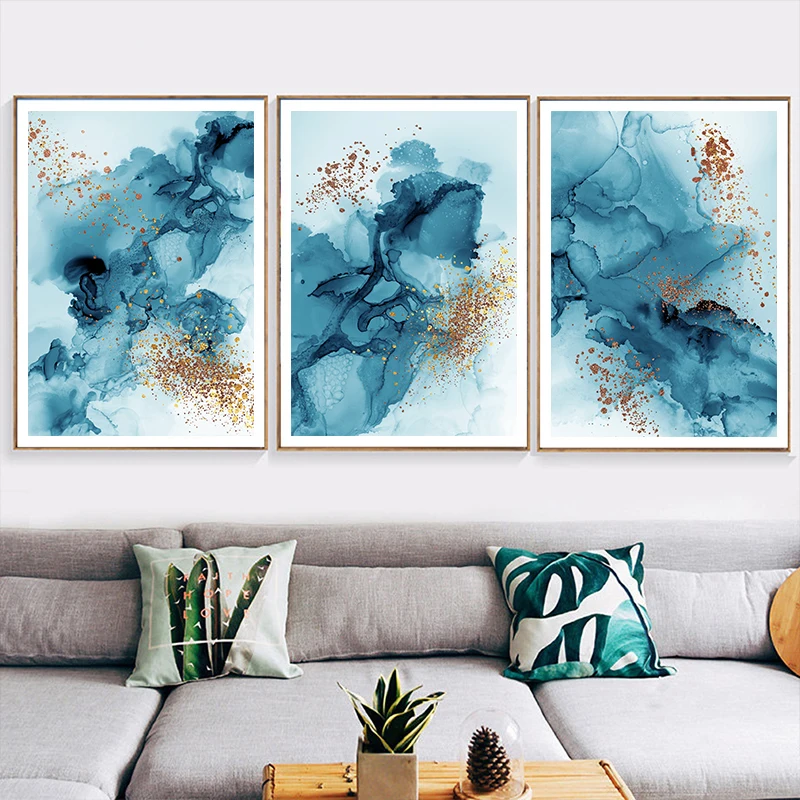 Акварельный современный настенный постер с абстрактным океаном Скандинавская