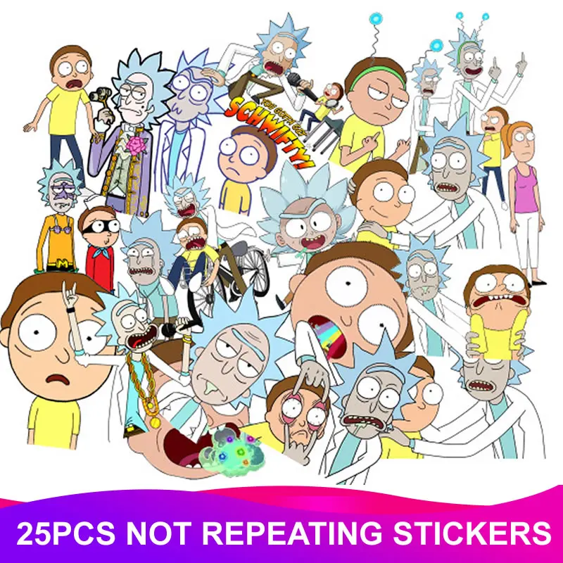 Rick And Morty 25pcs 25 шт./упак. мультфильм Рик и Морти наклейки водонепроницаемый скейтборд путешествия чемодан телефон ноутбук багаж наклейки Классическая Детская игрушка - Цвет: Rick And Morty 25pcs