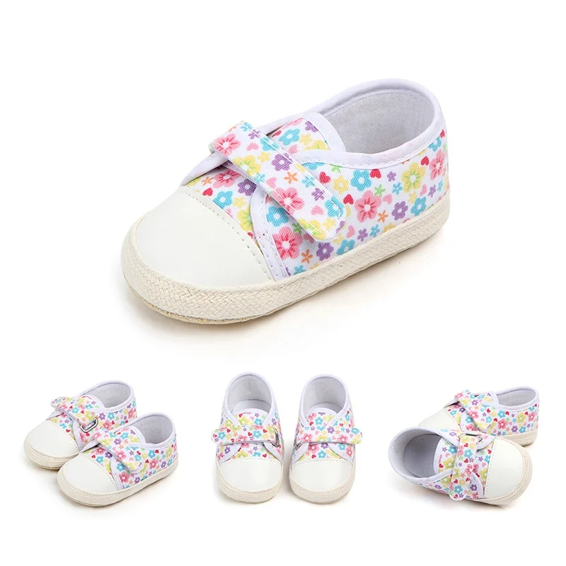 

New Autumn Floral Canvas Baby Shoes Girls First Walkers Newborn Shoes 0-18M Shoes First Walkers