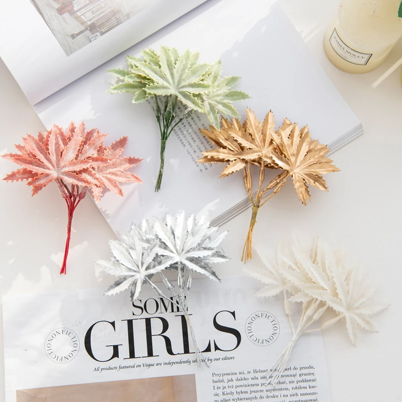 

6PCS Artificial Plants Fake Rubber Maple Leaf Wedding Flowers Wreath DIY Gifts Candy Box Christmas Decoration for Home Garden